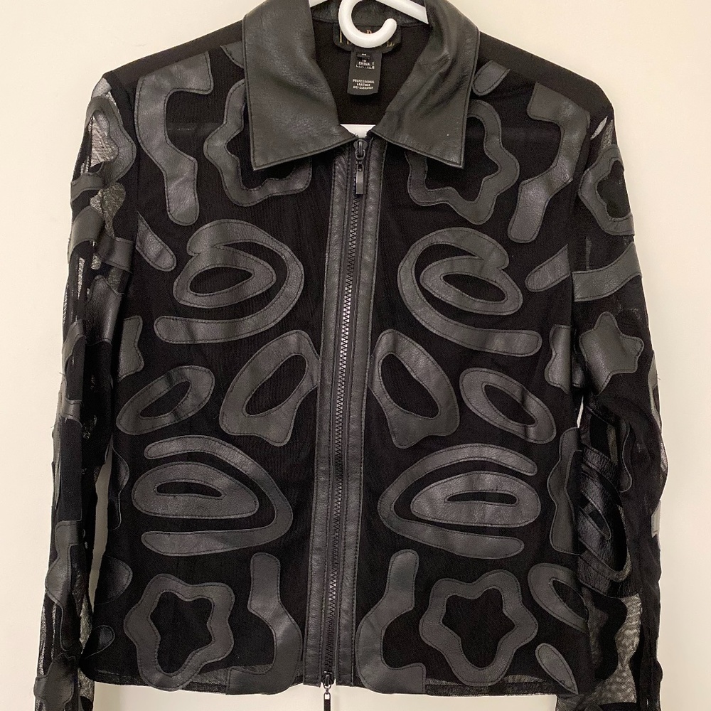 black leather on mesh jacket
